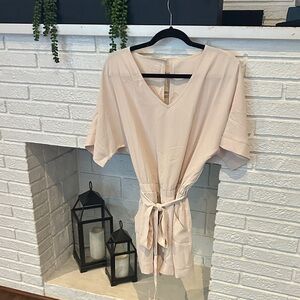 Beige V-Neck Tie-Waist Dress